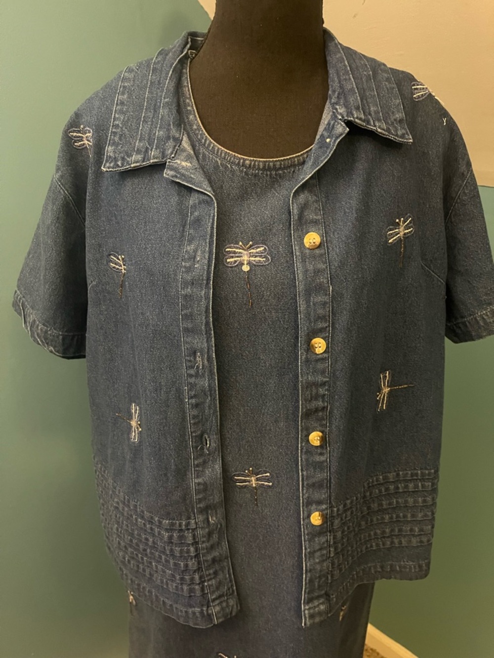 Vintage PTNY Denim Dragonfly Dress and Jacket Set Size Large - Picture 2 of 12